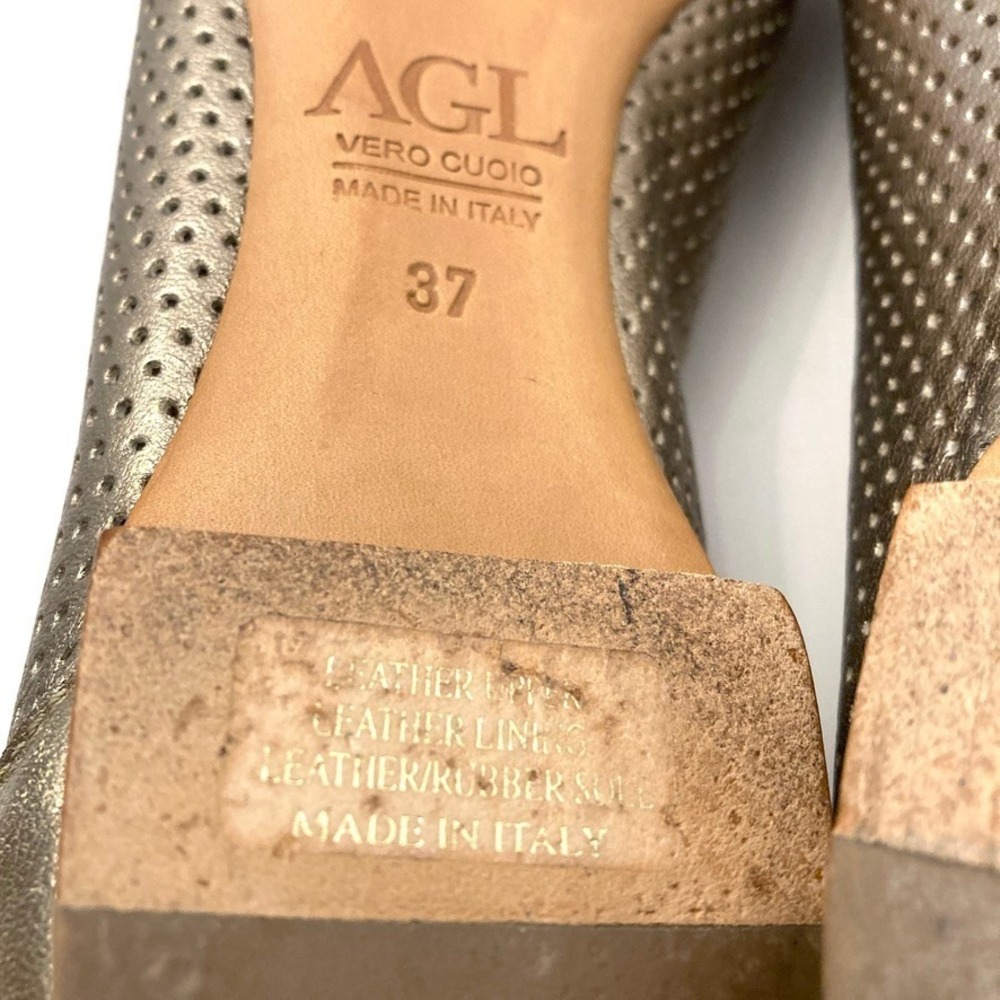 AGL Monika Cap Toe Ballet Flat EU 37 Womens 7 Italy Pewter Leather Patent Toe - Picture 7 of 9